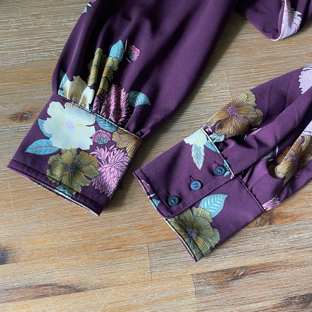 LOFT Burgundy Floral Long Sleeve Shift Dress NWT - Picture 4 of 8